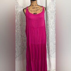 Sleeveless Tiered Maxi Dress - Fuchsia Pink